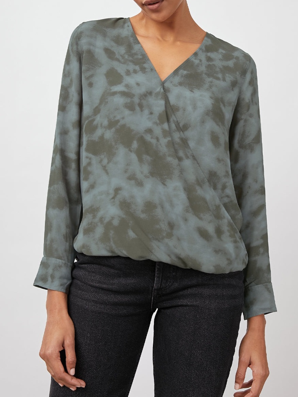 Rails Hillary Surplice Tie Dye Long Sleeve Crossover Blouse Slate Gray